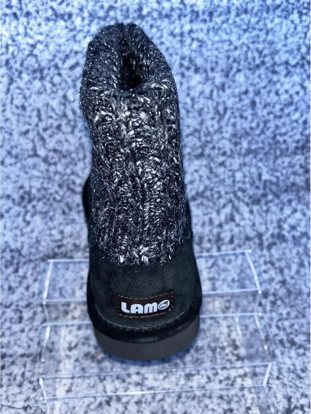 LAMO Black Suede Ankle Boots Women's 10 Knit Cuff Fleece Lined Winter NIB